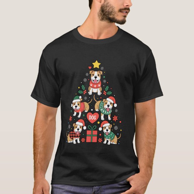 Camiseta Árvore de Natal engraçada do Pitbull Amante de Cãe (Frente)