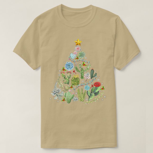 Camiseta Árvore de Natal Engraçada e Suculta Cactus Gardene (Frente do Design)