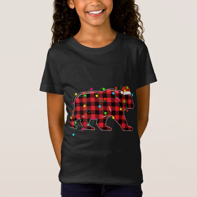 Camiseta Árvore de Natal Engraçado Árvore Vermelha Xadrez X (Frente)