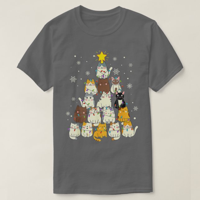 Camiseta Árvore de Natal Engraçado Feliz de Natal Catmas Bo (Frente do Design)