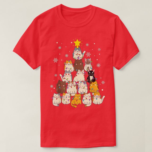 Camiseta Árvore de Natal Engraçado Feliz de Natal Catmas Bo (Frente do Design)