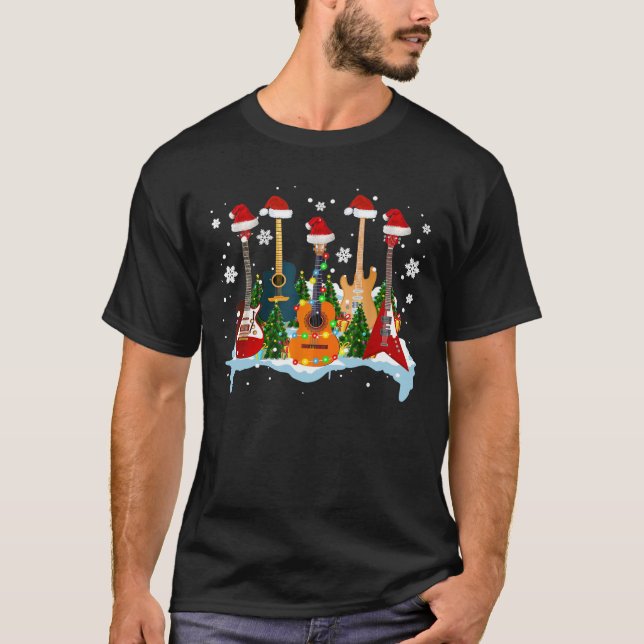 Camiseta Árvore de Natal Engraçado Guitarrista Natal (Frente)