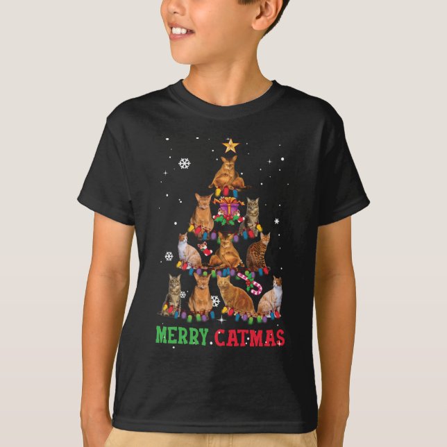 Camiseta Árvore de Natal Engraçado Meowy Catmas (Frente)