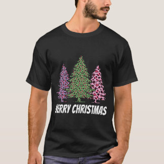 Camiseta Árvore de Natal Estampa de Leopardo Rosa Natal