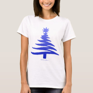 Camiseta Árvore de Natal Estêncil Azul Cobalto