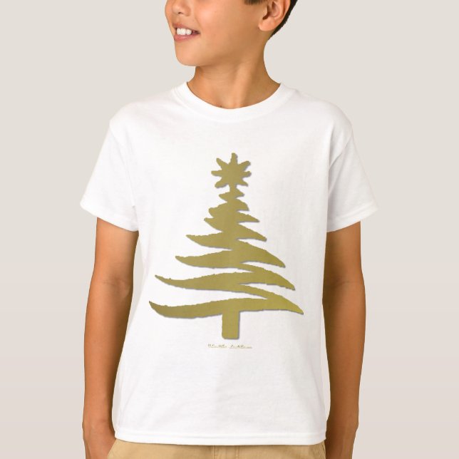 Camiseta Árvore de Natal Estêncil Dourado (Frente)