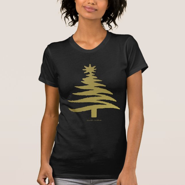 Camiseta Árvore de Natal Estêncil Dourado (Frente)