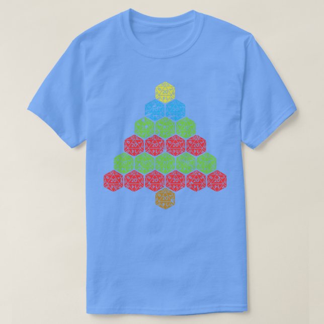 Camiseta Árvore de Natal Feia D20 Dice RPG (Frente do Design)
