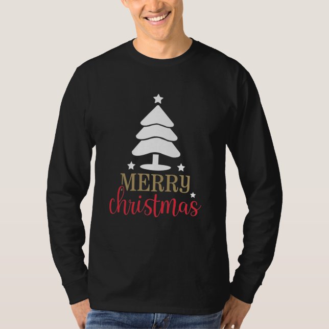Camiseta Árvore de Natal feliz, branca e vermelha (Frente)