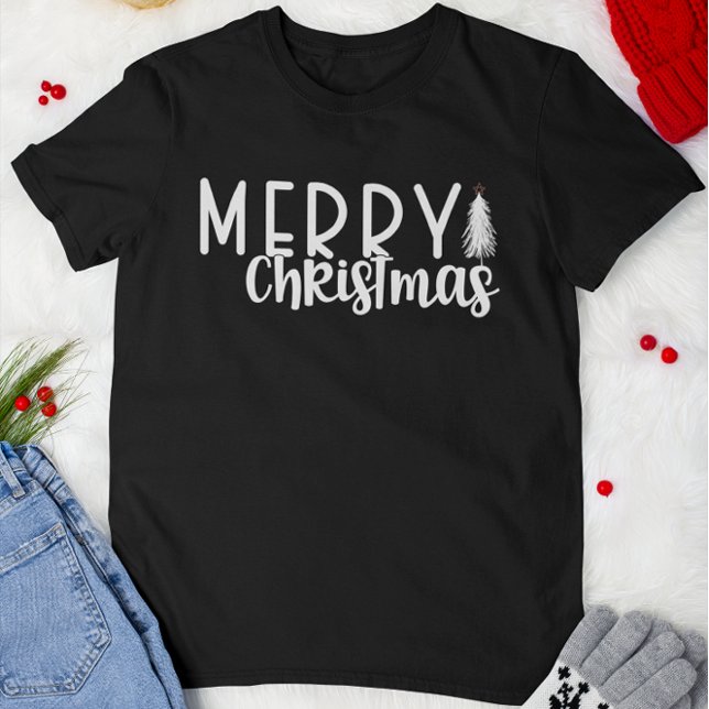 Camiseta Árvore de Natal feliz com tipografia de Natal (Criador carregado)