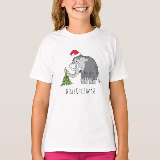 Camiseta Árvore de Natal Feliz Mammoth Santa Hat (Frente)