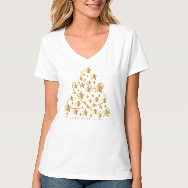 Camiseta Árvore de natal Feliz Ouro de Natal (Frente)