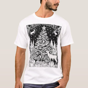 Camiseta Árvore de Natal Festiva Silhouette Design preto