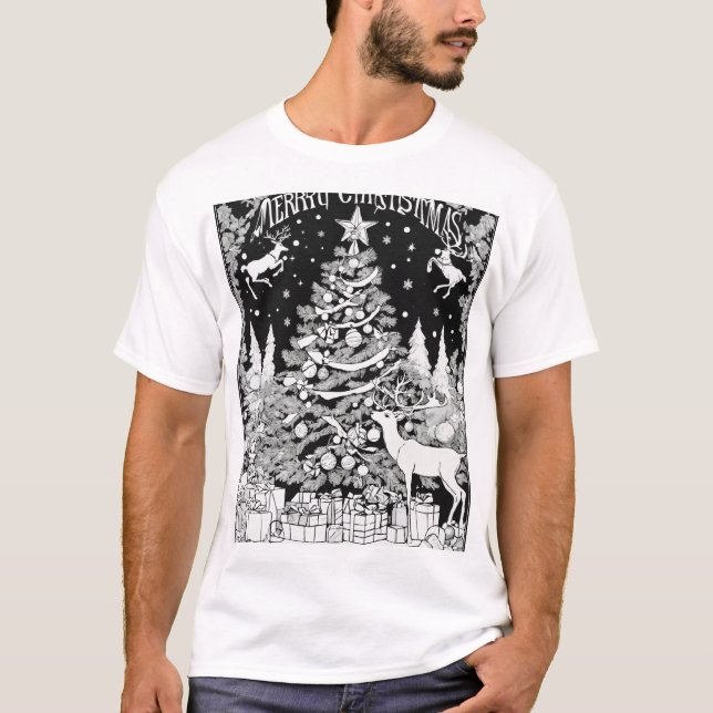 Camiseta Árvore de Natal Festiva Silhouette Design preto (Frente)