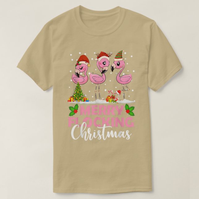Camiseta Árvore de Natal Flamingo S de feliz (Frente do Design)