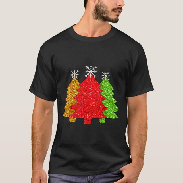 Camiseta Árvore de Natal Floco de Neve Vermelho Brilhante V (Frente)