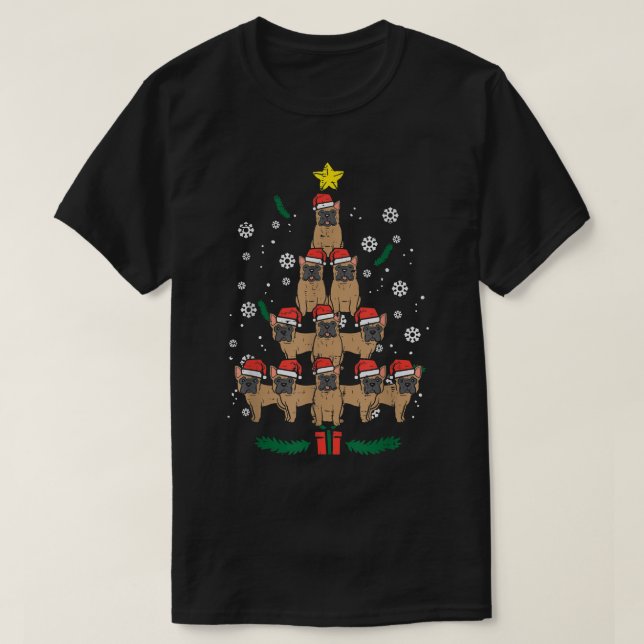Camiseta Árvore de Natal Francesa Cachorro Francês Xmas PJ (Frente do Design)