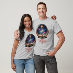 Camiseta Árvore de Natal Galáxia Cósmica Globo de Neve