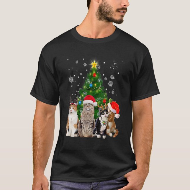 Camiseta Árvore de Natal Gato Gato Gato Natal Gato Gato Gat (Frente)
