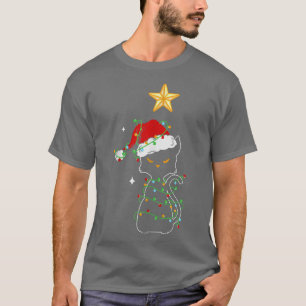 Camiseta Árvore de Natal Gato Preto Mal-Humorado Luzes de N