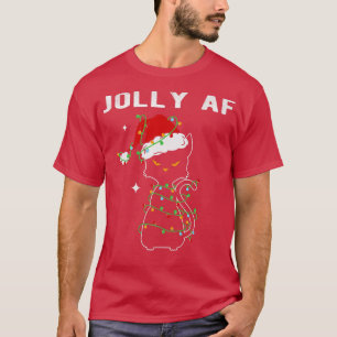 Camiseta Árvore de Natal Gato Preto Mal-Humorado Luzes de N