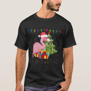 Camiseta Árvore de Natal Gelada Luz Santa Hábito Flamingo R