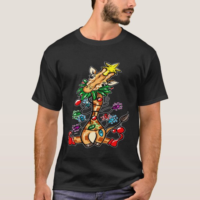Camiseta Árvore de Natal Girafa ama Girafas (Frente)