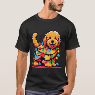 Camiseta Árvore de Natal Goldendoodle Luzes de Natal Golden