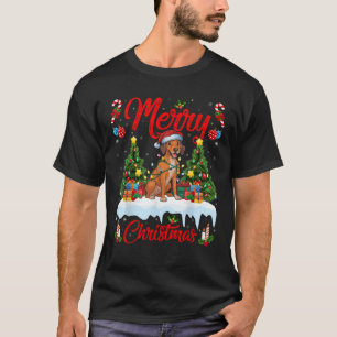 Camiseta Árvore de Natal Iluminação Chapéu de Papai Noel Cã