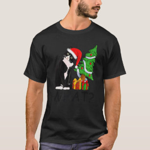 Camiseta Árvore de Natal Iluminação Papai Noel Gato Preto N