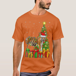 Camiseta Árvore de Natal Iluminada Bengal Tiger Papai Noel 