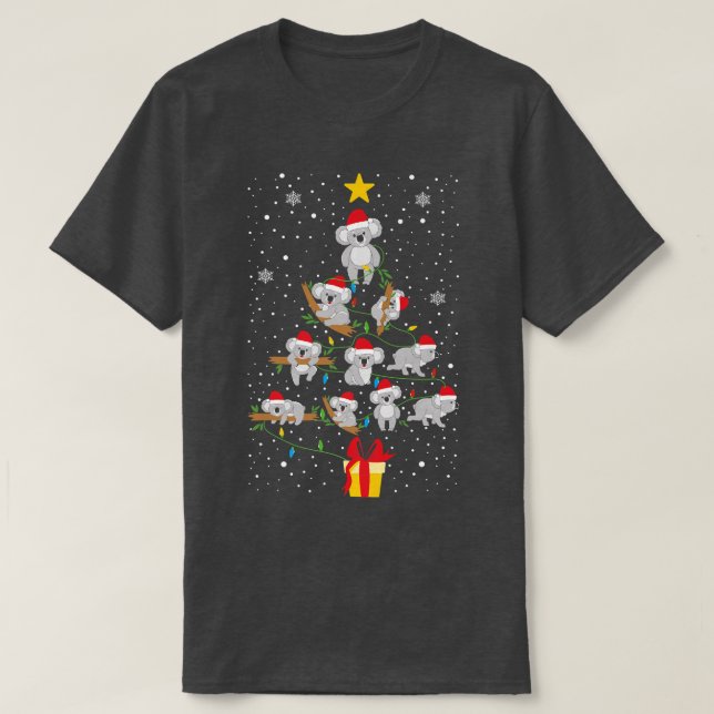 Camiseta Árvore de Natal Koala Luz Engraçada Xmas Mulheres (Frente do Design)