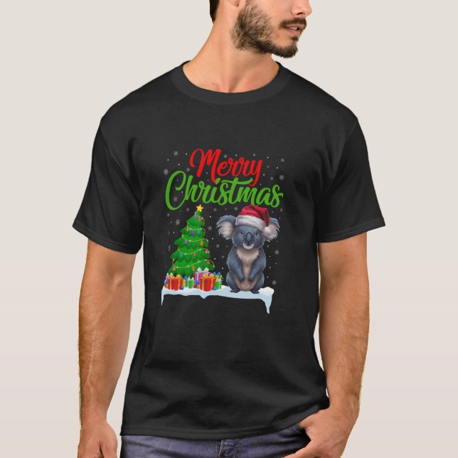 Camiseta Árvore de Natal Koala Luz Engraçado Xmas Koala Lov (Frente)
