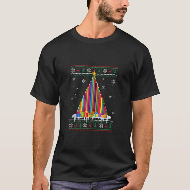 Camiseta Árvore de Natal Lápis Engraçado Sueco de Natal Fei (Frente)