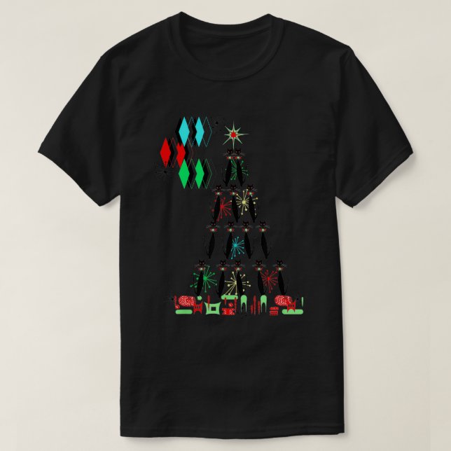 Camiseta Árvore de Natal Legal do Meio século Retroativo (Frente do Design)