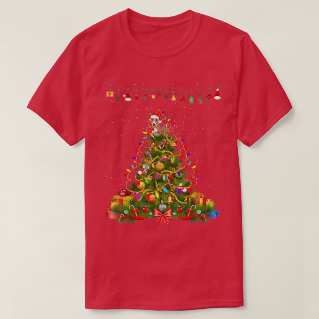Camiseta Árvore de Natal Luz Basenji Cachorro Presente Sobr (Frente do Design)