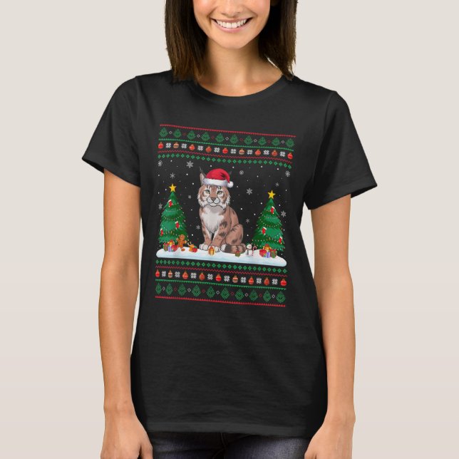 Camiseta Árvore de Natal Luz Bobcat Papai noel Suor feio de (Frente)