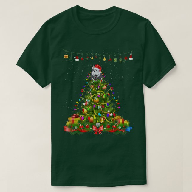 Camiseta Árvore de Natal Luzes de Desafio de Cachorro Dotad (Frente do Design)