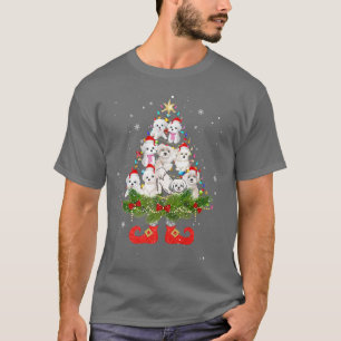 Camiseta Árvore de Natal Maltês Luz Fresca Cachorro de Papa