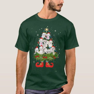 Camiseta Árvore de Natal Maltês Luz Fresca Cachorro de Papa