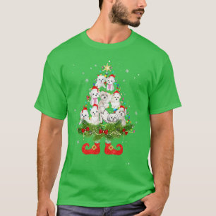 Camiseta Árvore de Natal Maltês Luz Fresca Cachorro de Papa