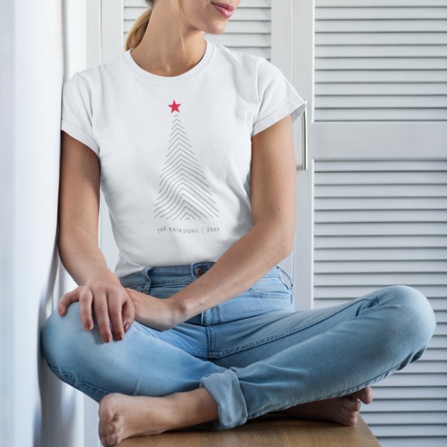 Camiseta Árvore de Natal mínima | Red Star Clean Simple (Criador carregado)