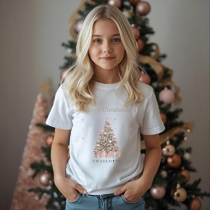 Camiseta Árvore de Natal Modern Blush – Personalizada para
