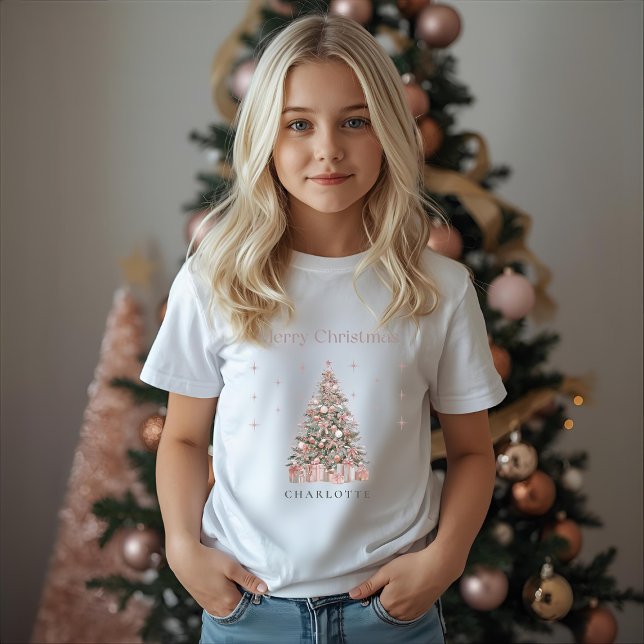Camiseta Árvore de Natal Modern Blush – Personalizada para  (Criador carregado)