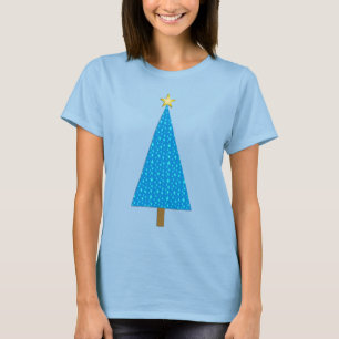 Camiseta Árvore de Natal moderna das estrelas azuis