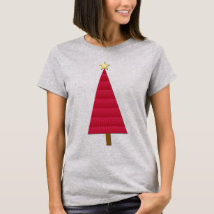 Camiseta Árvore de Natal moderna de damasco vermelho profun