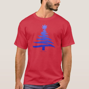 Camiseta Árvore de Natal Moderna Estêncil Impressão Azul