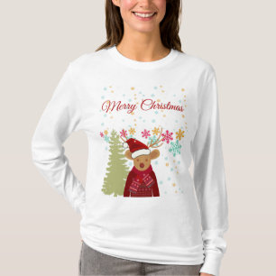 Camiseta Árvore de Natal Moderna Floco de Neve Reindeer Nat