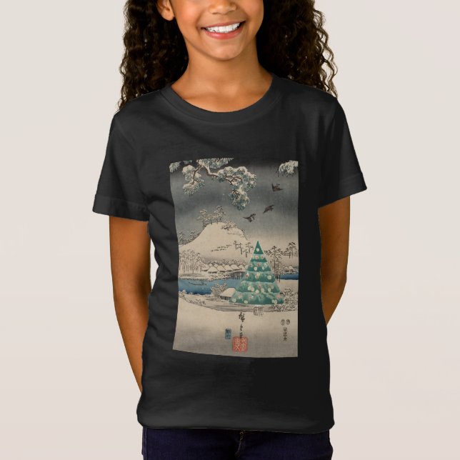 Camiseta Árvore de Natal na paisagem de neve (Frente)