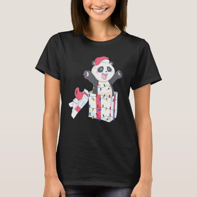 Camiseta Árvore de Natal Panda Papais noeis Luminosos Xmas  (Frente)